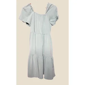 Arshiner Tiered Midi Dress Women NA Sage Green Excellent Puff Sleeve Cotton thumbnail 2