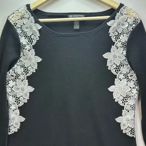 INC International Concepts Black Floral Lace Crochet Long Sleeve Sweater Large thumbnail 4
