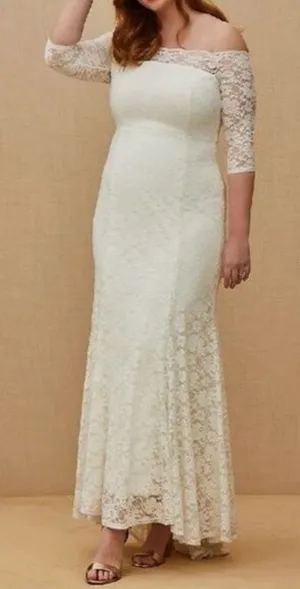 NWT TORRID Ivory Lace Off Shoulder Fit & Flare Wedding Dress Size 18 thumbnail 1
