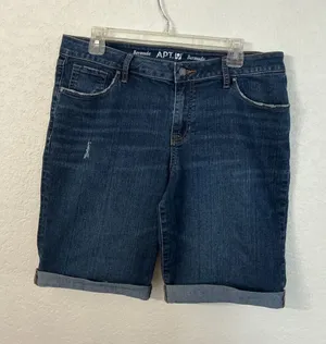 Apt. 9 Bermuda Shorts Size 14 Dark Wash Cuffed Distressed Denim thumbnail 1