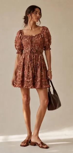 Ulla Johnson Juniper ruched floral 2022 mini dress in orange brown. Size 4 thumbnail 1