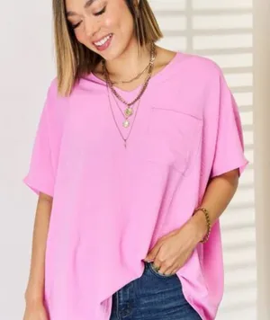 2 -Zenana Outfitters Vibrant Pink/Grey Short Sleeve Tee Women’s XL thumbnail 1