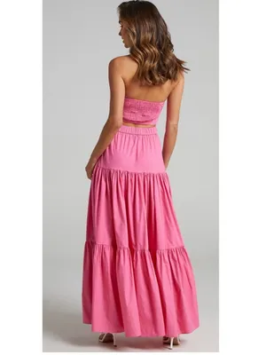 RUNAWAY The Label Ayla Hot Pink Crop Top Tiered Maxi Skirt Set XS thumbnail 2