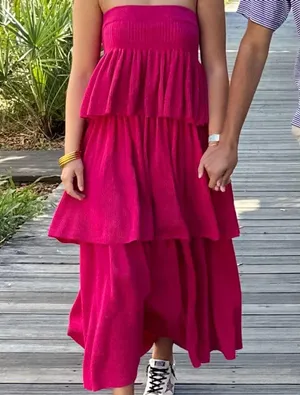 Free People Pink Knit Tiered Skirt or Strapless Dress thumbnail 3