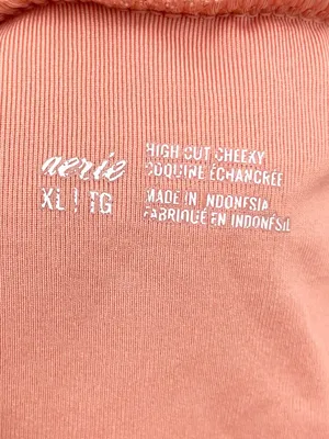 Aerie Scoop Neck High Cut Cheeky Bikini Set Size XL Salmon Pink Textured Knit thumbnail 9