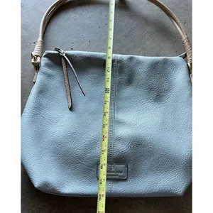 London Fog Travel Bag Houndstooth Brwn Barrel Duffle Leather Light Blue Bag thumbnail 4