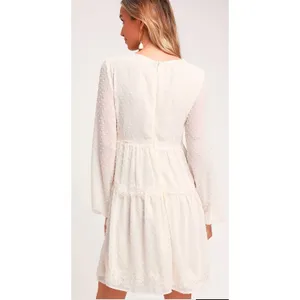 Lulus M Wistful Moment Ivory Swiss Dot Long Sleeve Dress Boho Bridal Shower Chic thumbnail 2