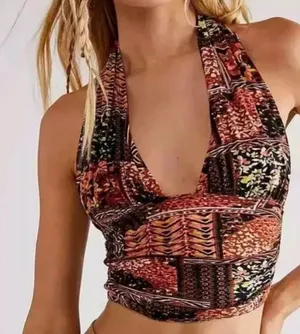 NWT Free People Heather Halter Cropped Viscose M Boho Summer Retro Chic thumbnail 1