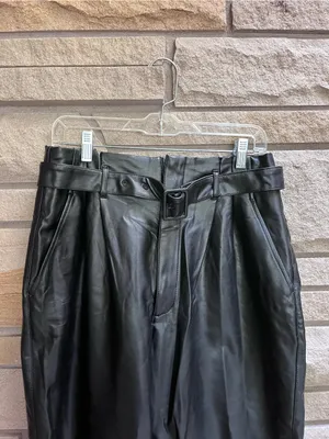 Abercrombie & Fitch A&F Black Faux Leather Belted Trouser Pants Size large thumbnail 5