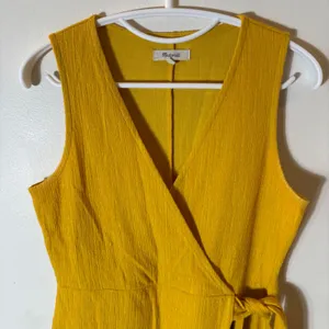 Madewell Crosshatch Side-Tie Mini Dress‎ in Mustard Yellow Size o thumbnail 3