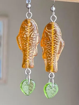 quality Czech glass beads fish/ leaf boho unique dangle earrings🐟 thumbnail 1