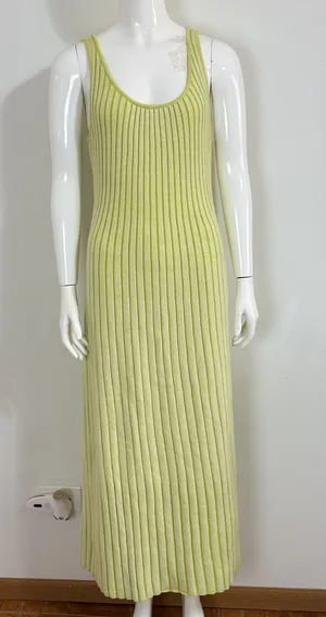 By Together Ribbed Knit Maxi Dress Lime Green Size M Tank Sleeveless Bodycon thumbnail 1