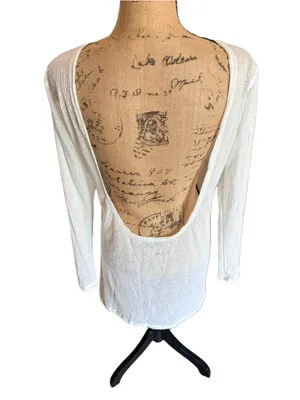 Long Sleeve Ribbed See Through Dress Cover-up Women's Size L White thumbnail 4