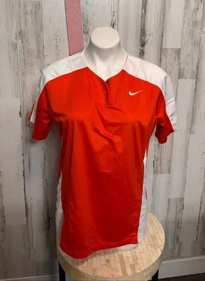 Nike Team Softball Jersey Shirt Womens L Orange White Colorblock Dri-Fit Top thumbnail 1