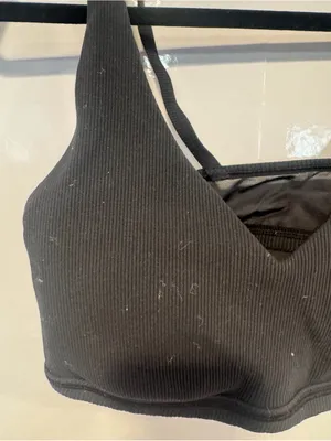 Black‎ Ribbed V-Neck Aerie sports bra mesh back thumbnail 2