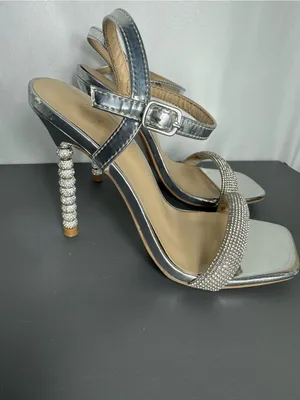 Charlotte Russe Y2K style party disco Silver Embellished stiletto Heels size 6 thumbnail 6