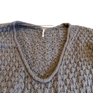 Free People Chunky Pullover V-Neck Sweater Neutral Brown Wool Stretch Size Large thumbnail 2