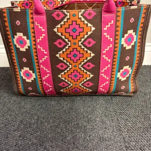 Wrangler Southwestern Canvas Tote Bag Pink Brown Geometric Western Large thumbnail 6