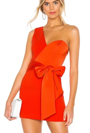 NBD One Shoulder Mini Cocktail Dress XS Bustier Red Orange Designer $200 NEW thumbnail 1