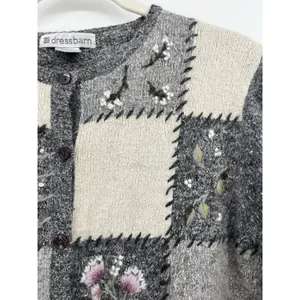 Dress Barn Women's Cardigan Sweater Patchwork Floral Silk Cottagecore L Grey thumbnail 4