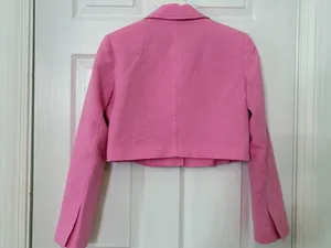 Zara S Pink Cropped Blazer NWT Chic Preppy Minimalist Barbiecore Tailored Jacket thumbnail 3