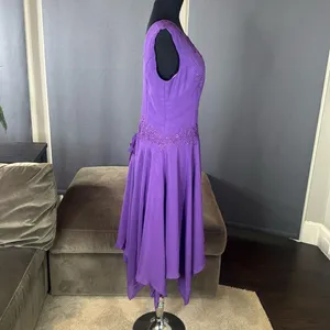 Purple Chiffon Formal Dress Floral Detail Corset Back Matching Jacket Size 12 thumbnail 9