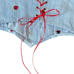 Reworked Strawberry Embroidery Denim Corset Tank Top 🔥 thumbnail 3