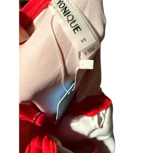 Yonique bright red Ruched One Piece Swimsuit High Cut Side Tie NWT XS thumbnail 3