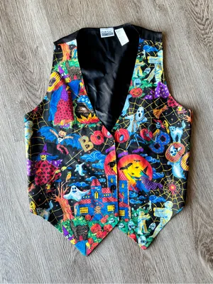 Vintage Basic Editions Halloween Trick Treat Ghosts Black Vest V Neck thumbnail 1