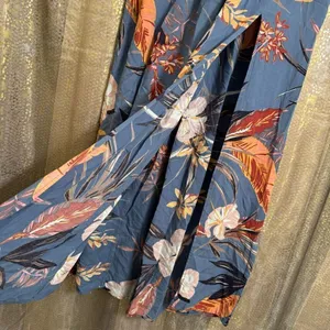 Patrons Of Peace Light Blue Floral Tropical Flowy Side Slit Maxi Skirt Small thumbnail 5