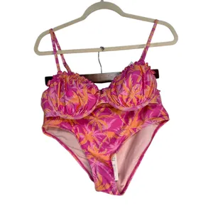CUPSHE Pink Orange Palm Leaf Ruffle Bikini‎ Swimsuit Set Size L thumbnail 2