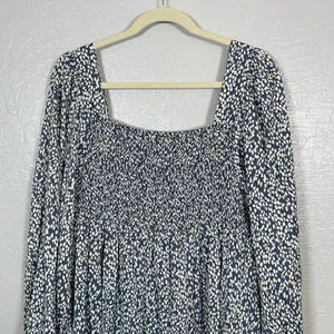 Motherhood Maternity Women XL Blue White Smocked Babydoll Top Long Sleeve thumbnail 7