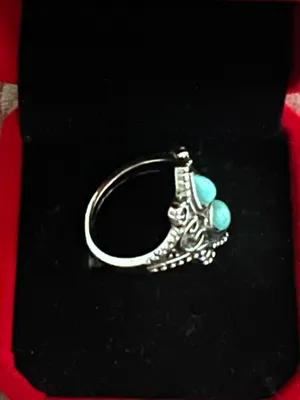 Women’s Stainless Steel Silver Aztec Faux Turquoise Embellished Ring Size 7 thumbnail 2