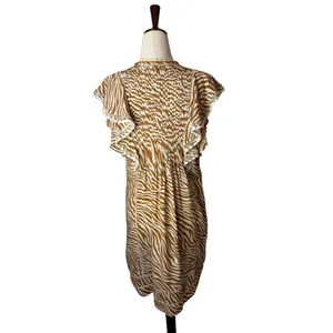 Poupette St Barth Camelia Mini Dress Women‎ Ivory Tan Zebra Ruffle V Neck Boho thumbnail 3