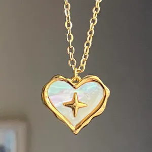 Handmade gold tone stainless steel heart sparkle white shell necklace🐚⭐️🌀 thumbnail 3
