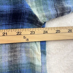 American Eagle Sz L‎ Light Flannel Shirt Cropped Boxy Oversized Plaid Button Up thumbnail 12