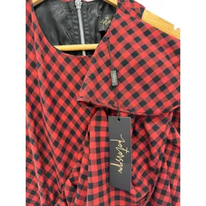 NWT Petersyn Ariana Arona Gingham‎ Ruffle Asymmetrical Dress Red Black XS thumbnail 3
