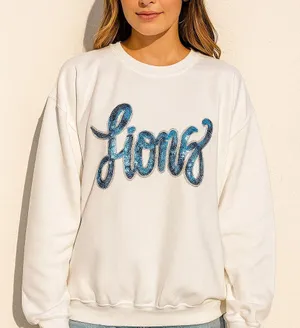 Detroit lions White Sweatshirt with Blue sequin glitter Lions logo size XL thumbnail 1