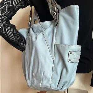Tignanello rare Blue Leather Shoulder Bag multi striped interior thumbnail 1