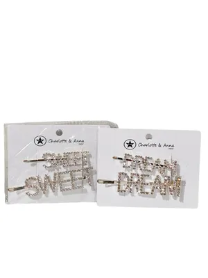 Silver Tone Rhinestone Sweet Dream Hair Clips NEW thumbnail 2