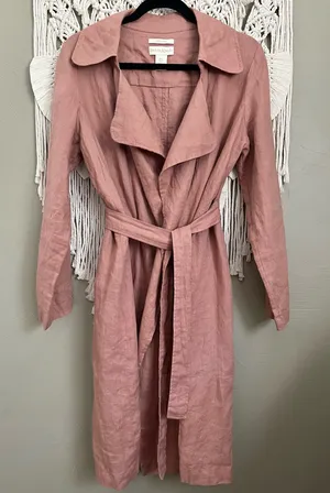 100% Linen Trench Coat Pink thumbnail 1