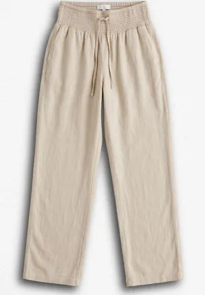 Paradise Island Beige Smocked Waist Linen Blend Wide Leg Pants‎ One Size thumbnail 1