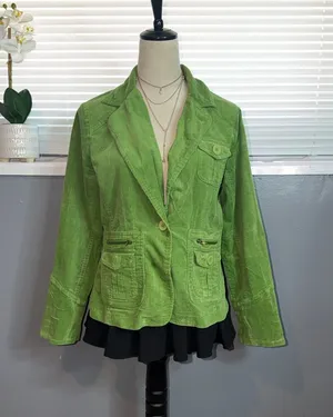 Paris Blues Lime Green Corduroy Fitted Utility Blazer Jacket Y2K L thumbnail 1