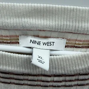 Nine West Striped Ribbed Long Sleeve Knit Top Ivory Brown Juniors XL thumbnail 8