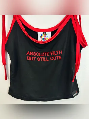 Omighty Absolute Filth But Still Cute Black Red Y2K Cropped Tank Size Small thumbnail 2