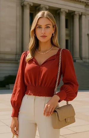 Ann Taylor Smocked Crop Blouse Romantic Boho‎ Date Night Spring Summer July 4th thumbnail 1