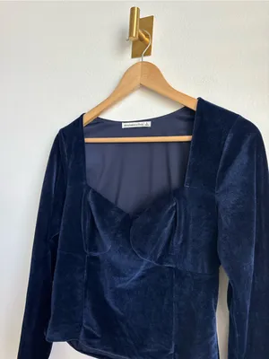 Abercrombie & Fitch Women's Blue Velvet Corset Top Long Sleeve Size Large thumbnail 7