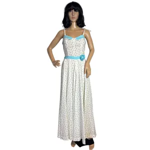 Vintage 1960s White Blue Floral Prairie Maxi Dress XS/S Talon Zip Circular thumbnail 5