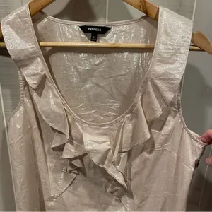 Cute Express pink blush shimmer ruffle collar sleeveless scoop neck flowy top thumbnail 9