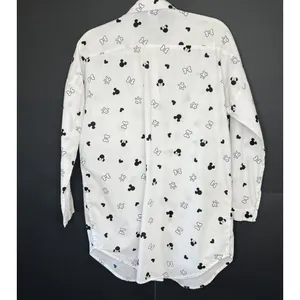 Disney Minnie Mouse Button Down‎ Long Sleeve Tunic Sleepwear White/ Black Medium thumbnail 3